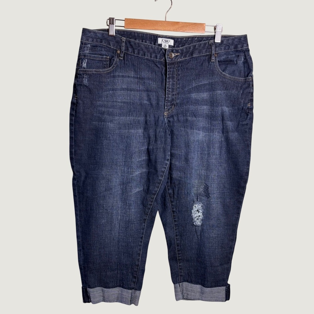 Cato Woman Womens 18W Denim Capri Jeans Distressed Cuffed Dark Wash Y2K Plus
